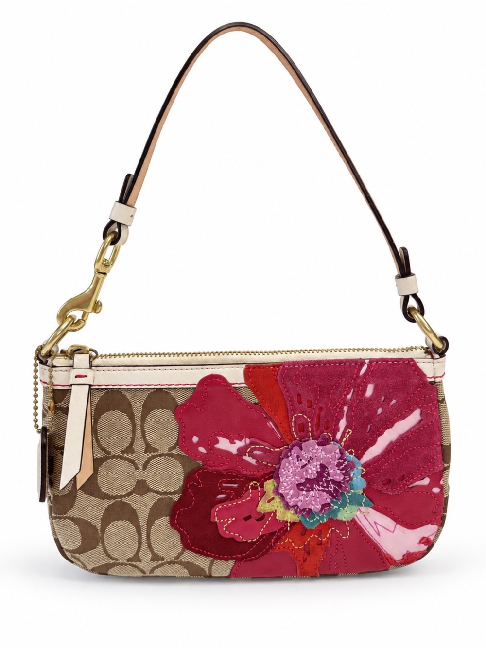 Coach Signature Poppy Demi Bag Leather Flower Applique Pink Y2K Jacquard 6264